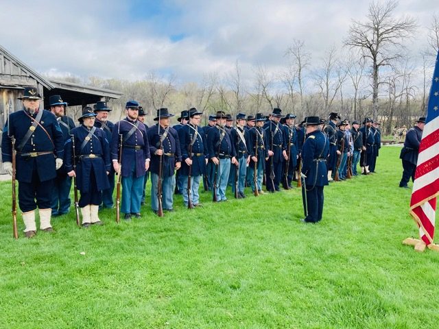 Company E, 2nd Wisconsin Volunteer Infantry Civil War reenactors group photograph, 2025